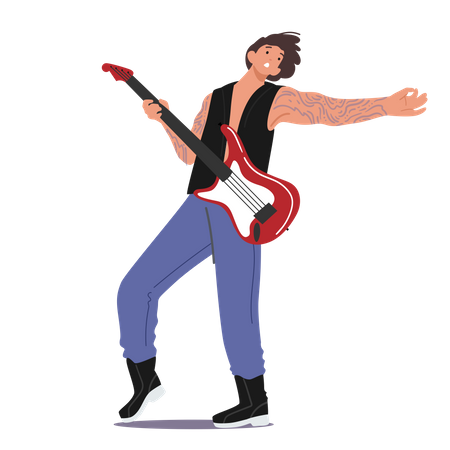 Guitariste rock jouant de la guitare électrique  Illustration