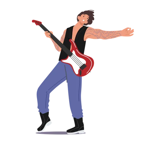 Guitariste rock jouant de la guitare électrique  Illustration