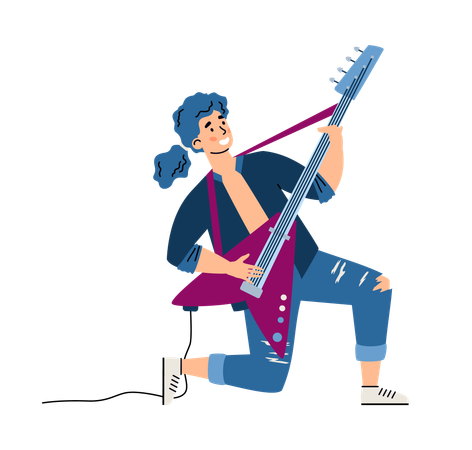 Personnage de dessin animé masculin guitariste rock  Illustration