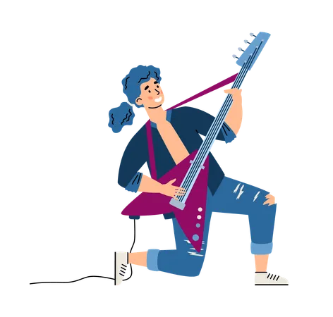 Personnage de dessin animé masculin guitariste rock  Illustration