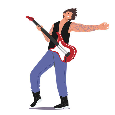 Guitarrista de rock tocando guitarra elétrica  Ilustração