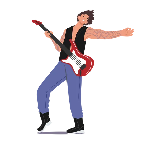 Guitarrista de rock tocando guitarra elétrica  Ilustração