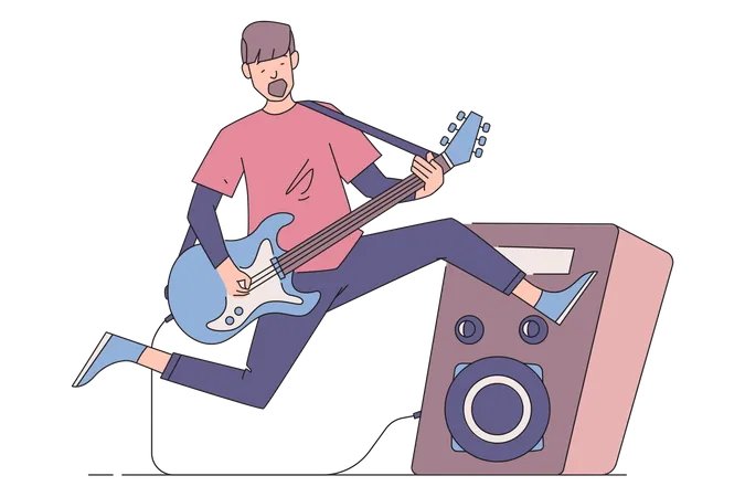 Guitarrista masculino se apresentando  Ilustração