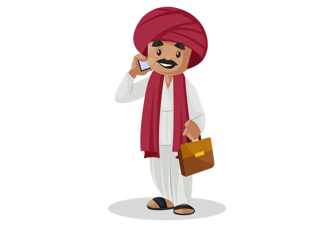 Gujarati businessman talking over phone and carrying briefcase  Illustration