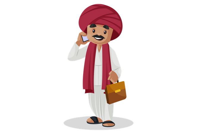 Gujarati businessman talking over phone and carrying briefcase  Illustration