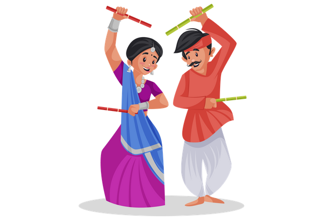 Gujarati couple playing raas garba  Illustration