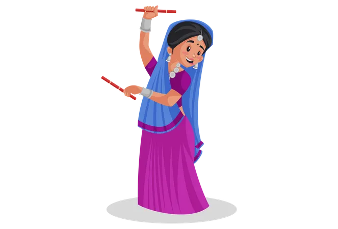 Gujarati female playing dandiya  Illustration