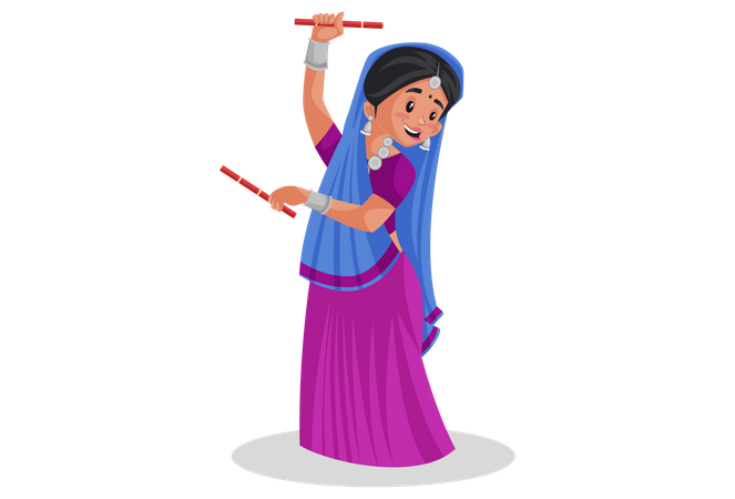 Gujarati female playing dandiya  일러스트레이션