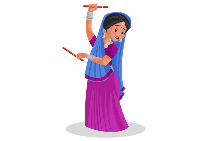 Gujarati-Frau spielt Dandiya  Illustration