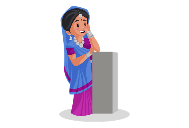Gujarati Frau steht mit einer Stange  Illustration