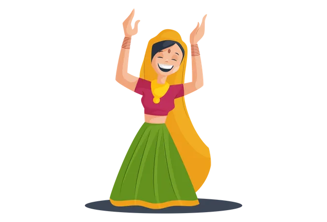 Gujarati-Mädchen spielt oder tanzt Garba in traditioneller Kleidung  Illustration