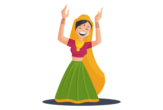 Gujarati-Mädchen spielt oder tanzt Garba in traditioneller Kleidung  Illustration