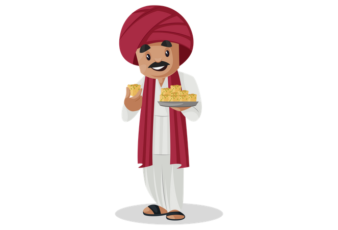 Gujarati man eating indian sweet  Illustration