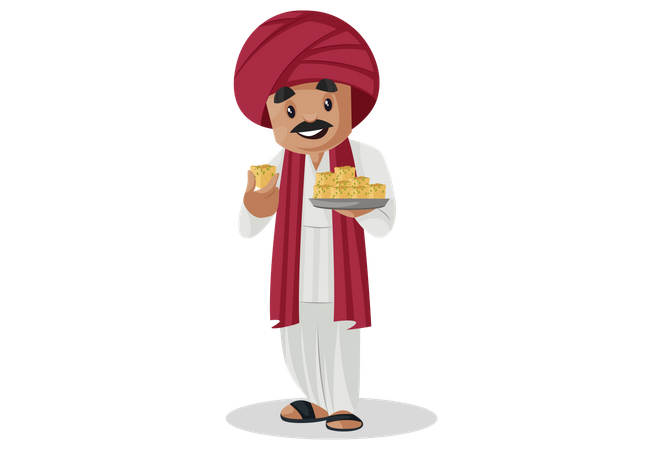 Gujarati man eating indian sweet  Illustration