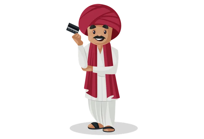 Gujarati man holding card in his hand  イラスト