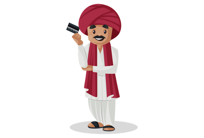 Gujarati man holding card in his hand  Illustration