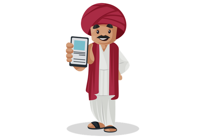 Gujarati man holding mobile in his hand Illustration