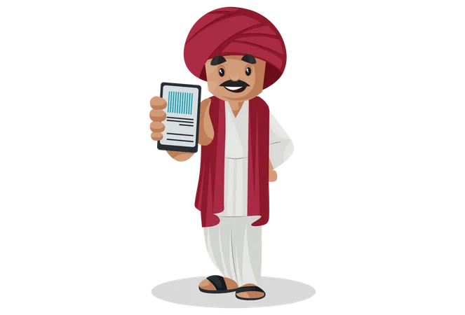 Gujarati man holding mobile in his hand Illustration