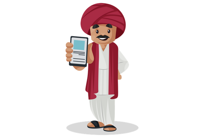 Gujarati man holding mobile in his hand  Illustration