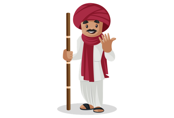 Gujarati man holding stick in his hand  Illustration