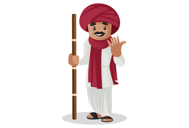 Gujarati-Mann mit Stock in der Hand  Illustration
