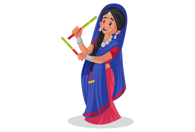 Mujer gujarati jugando garba  Ilustración