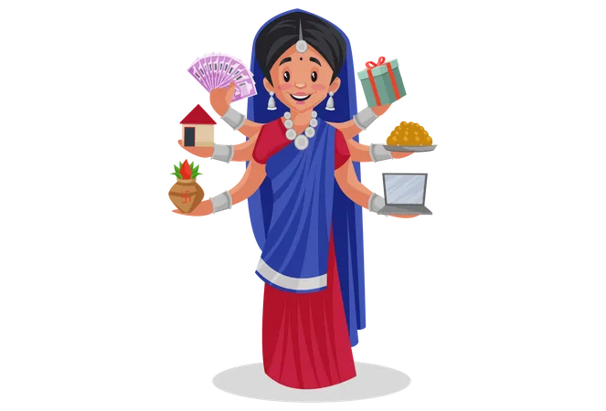 Gujarati multitasking woman  Illustration