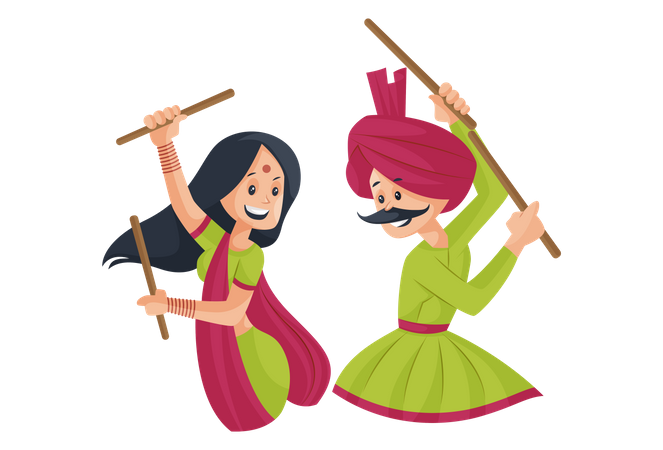 Gujarati-Paar spielt Garba  Illustration