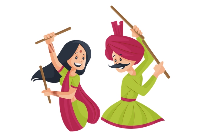 Gujarati-Paar spielt Garba  Illustration