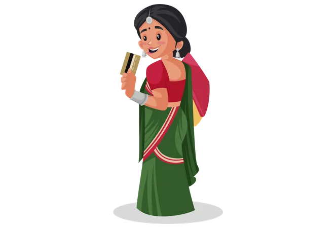 Gujarati woman holding card  Illustration