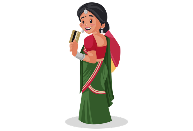 Gujarati woman holding card  일러스트레이션