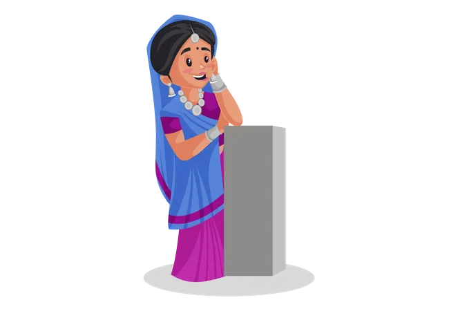 Gujarati woman is standing with a pole  Illustration