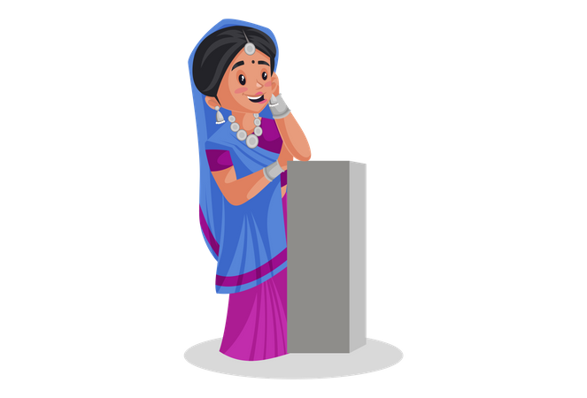 Gujarati woman is standing with a pole  일러스트레이션