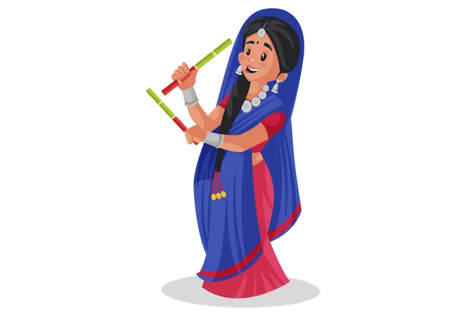 Gujarati woman playing garba Illustration