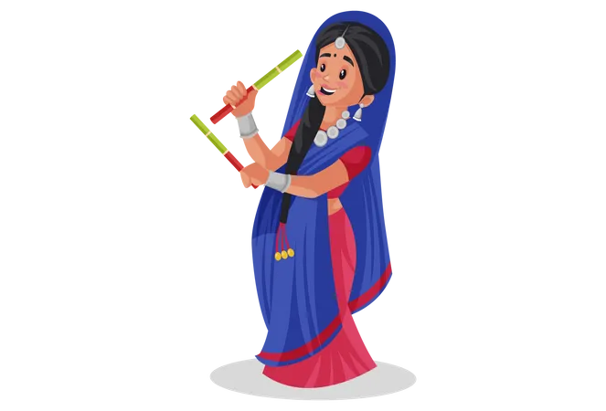 Gujarati woman playing garba  Illustration