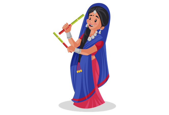 Gujarati woman playing garba  일러스트레이션