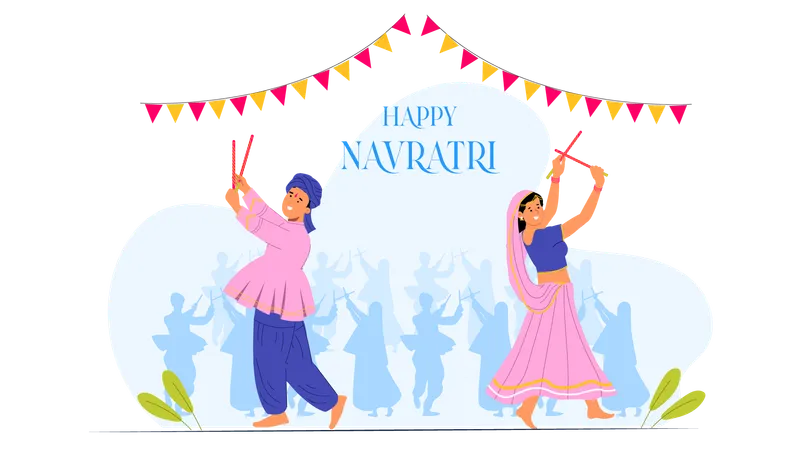 Gujrati couple playing garba  Illustration