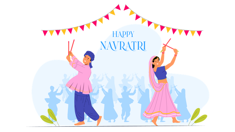 Gujrati couple playing garba  Illustration
