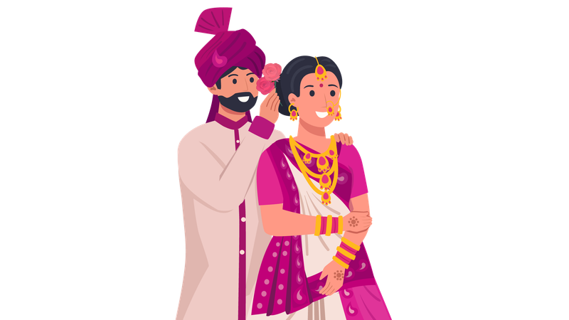 Gujrati groom putting rose in bride hairstyle  Illustration