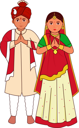 Gujarati-Hochzeitspaar grüßt Namaste  Illustration