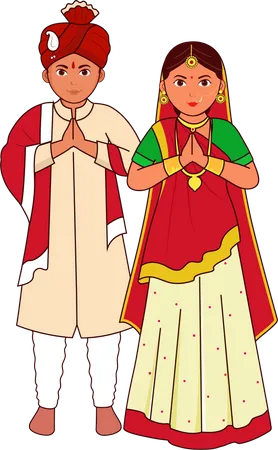 Gujarati-Hochzeitspaar grüßt Namaste  Illustration