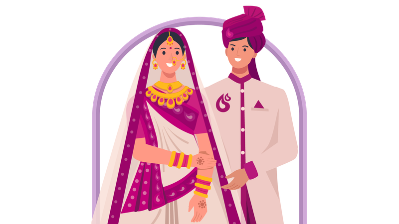 Couple de mariage Gujrati debout ensemble  Illustration