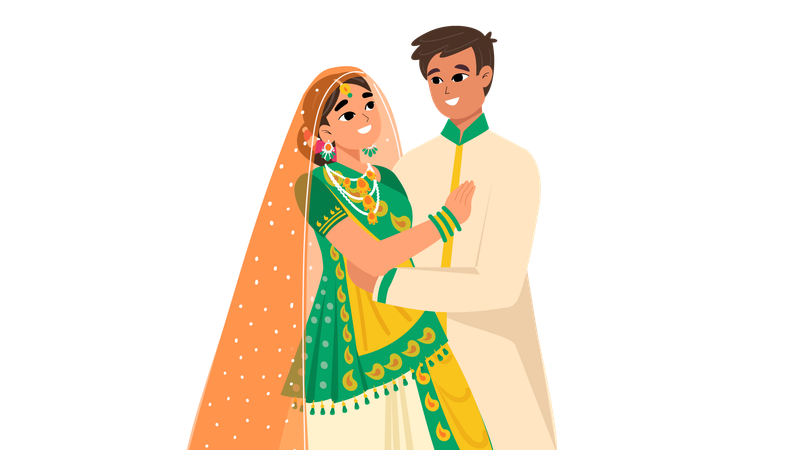 Gujrati Married couple giving couple pose for photoshoot  Illustration