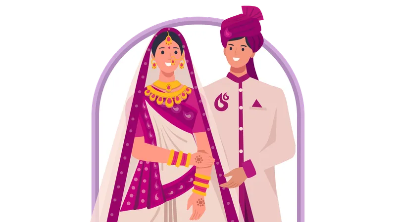 Gujrati Wedding couple standing together  Illustration