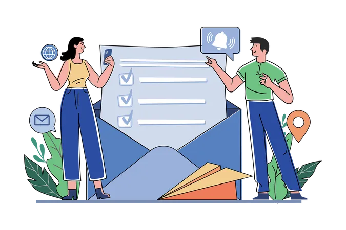 Guy And A Girl Getting An Email Notification Illustration