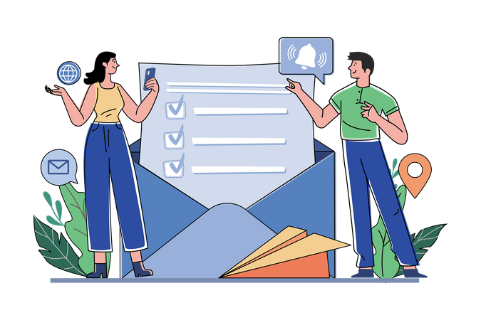 Guy And A Girl Getting An Email Notification  Illustration