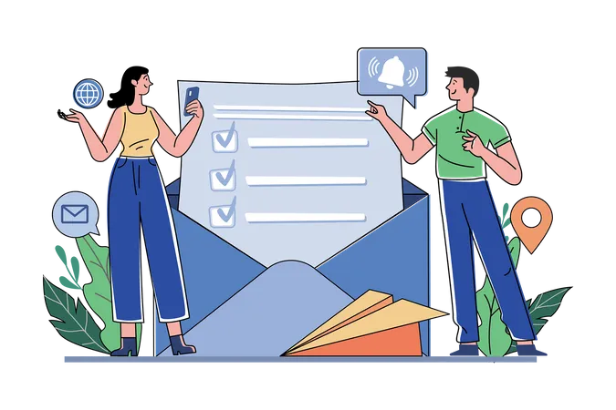 Guy And A Girl Getting An Email Notification  Illustration