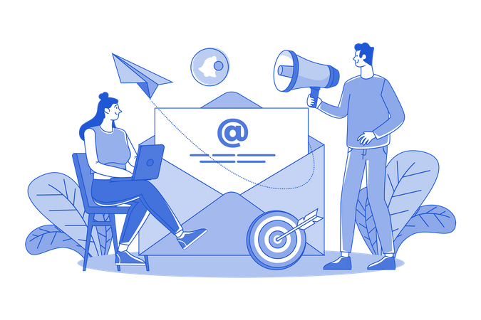Guy and girl are engaged in email marketing  Illustration