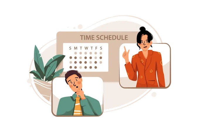 Guy and girl planning time schedule  Illustration