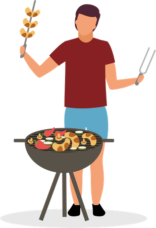 Best Premium Guy arranging backyard barbecue Illustration download in PNG &  Vector format